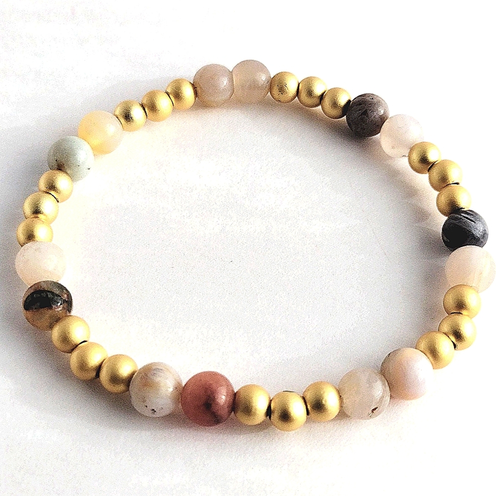 Holistic Bracelet. Bamboo Leaf Agate & 18K GF. Matte